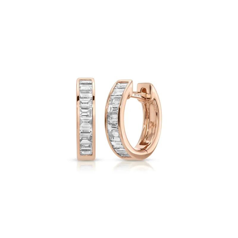 Channel Set Diamond Baguette  Huggie Earrings sold by EF Collection