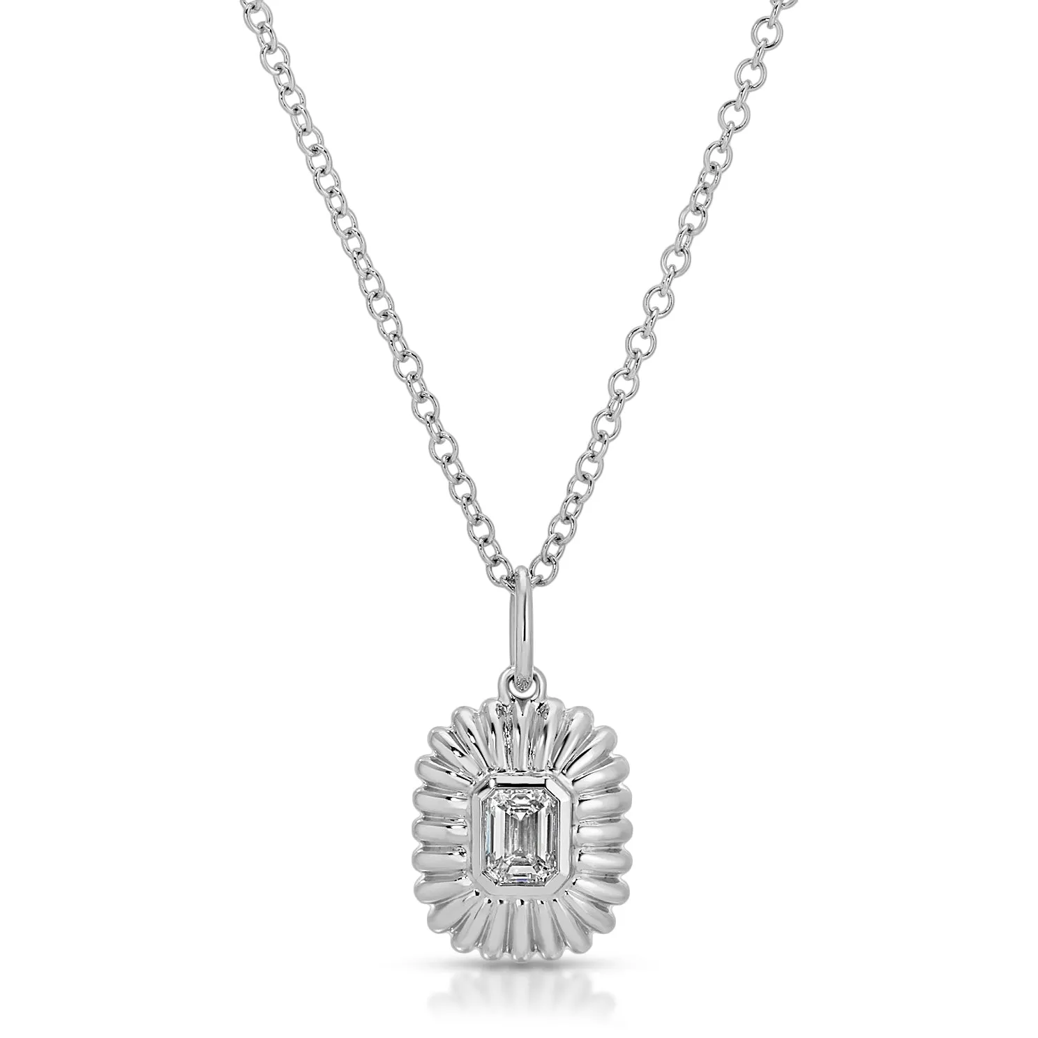 Fluted Emerald Cut Diamond Necklace sold by EF Collection