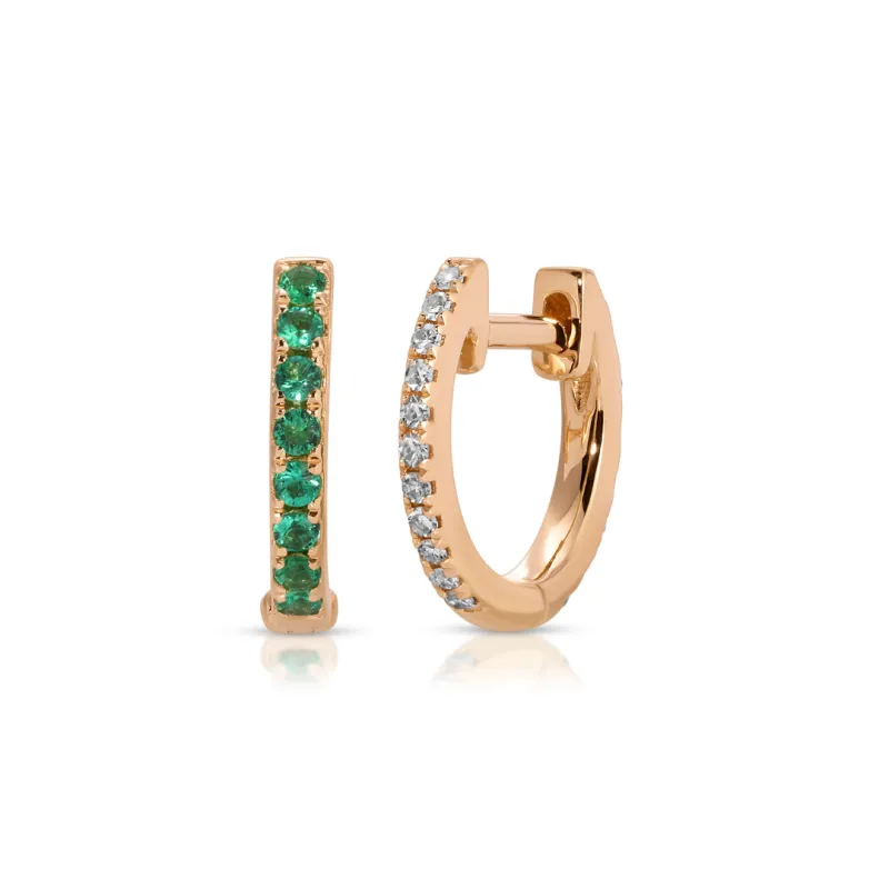 Reversible Diamond And Emerald Mini Huggie Earrings sold by EF Collection
