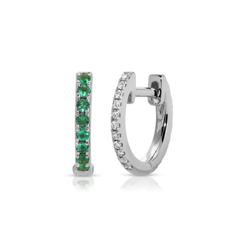 Reversible Diamond And Emerald Mini Huggie Earrings sold by EF Collection
