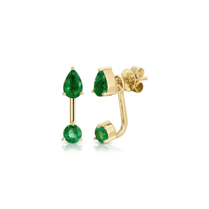 Emerald Pear and Round Illusion Stud Earrings sold by EF Collection