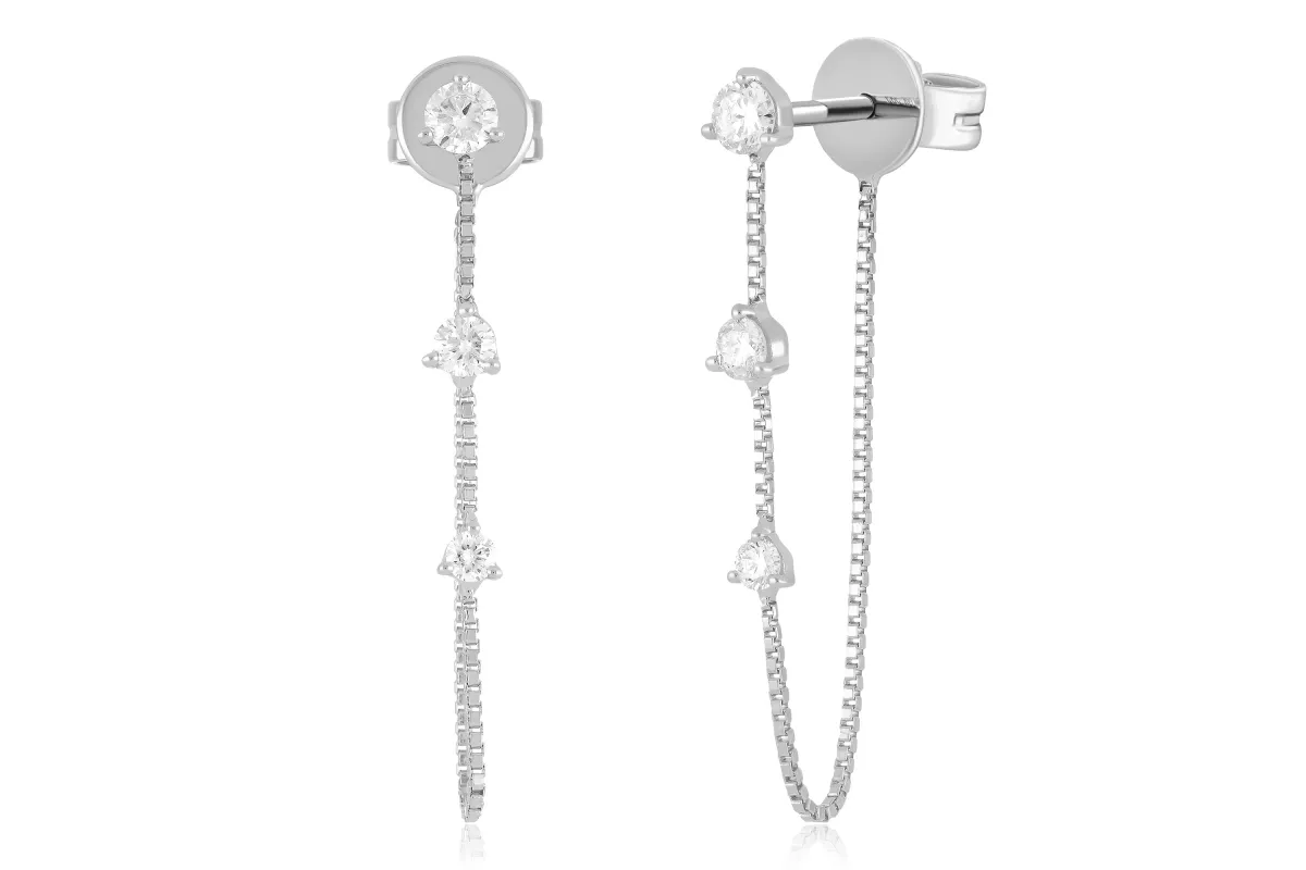 Triple Solitaire Diamond Chain Stud Earring sold by EF Collection
