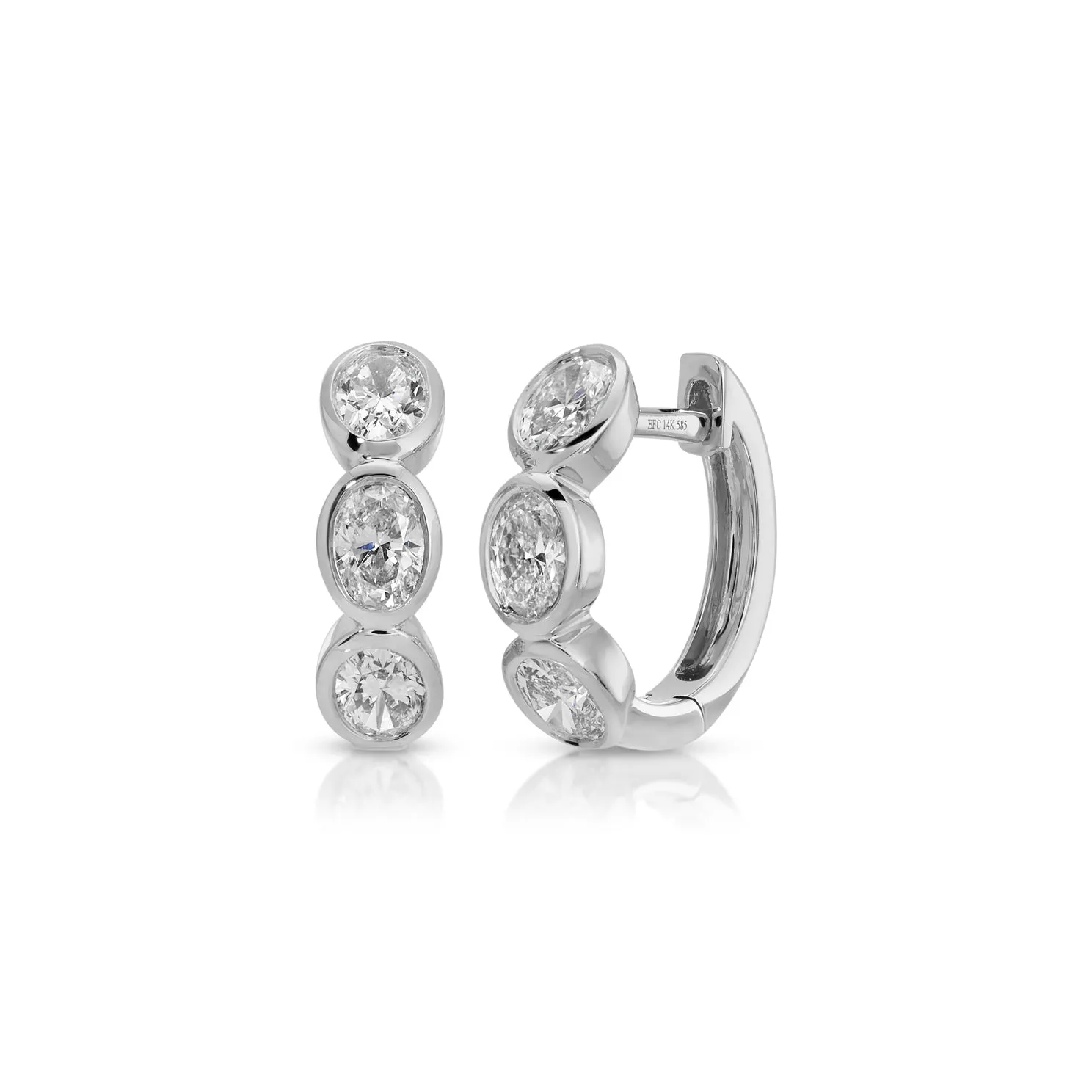 Bezel Set Oval Diamond Huggie Earrings sold by EF Collection