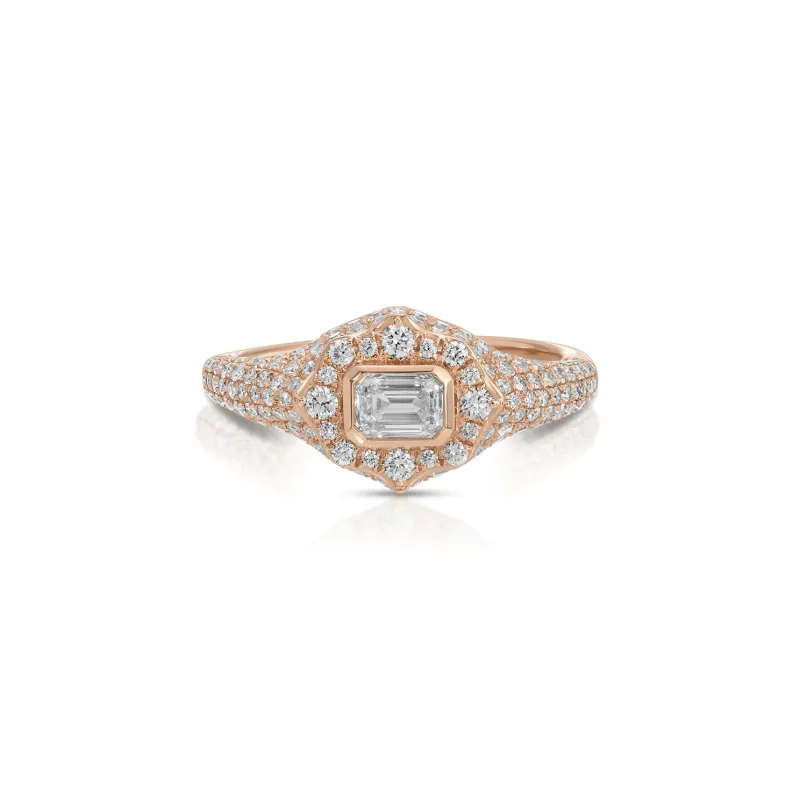 Emerald Cut Diamond Daphne Signet Ring sold by EF Collection
