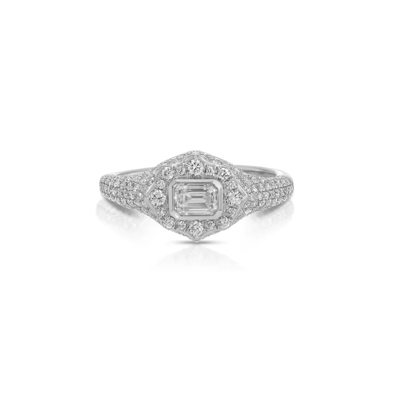 Emerald Cut Diamond Daphne Signet Ring sold by EF Collection