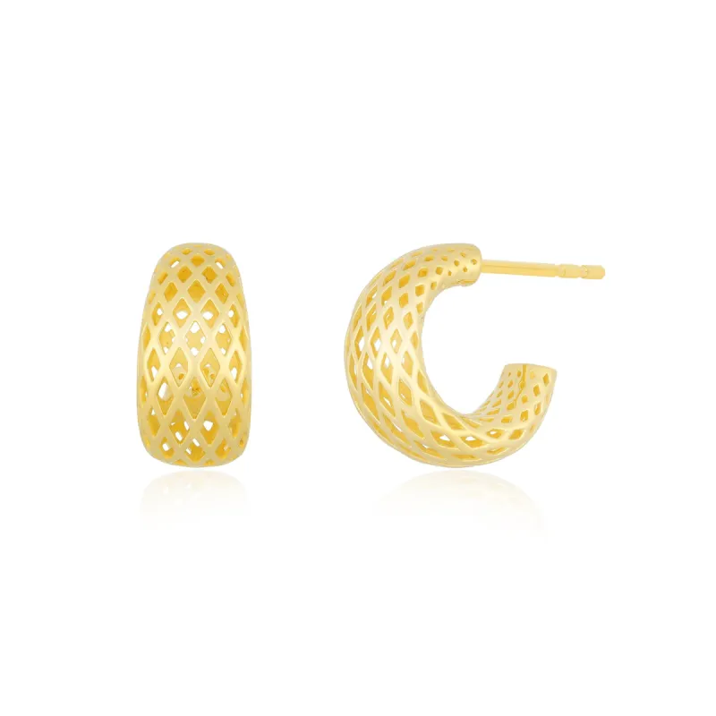 Woven Gold Jumbo Dome Huggie Earrings sold by EF Collection