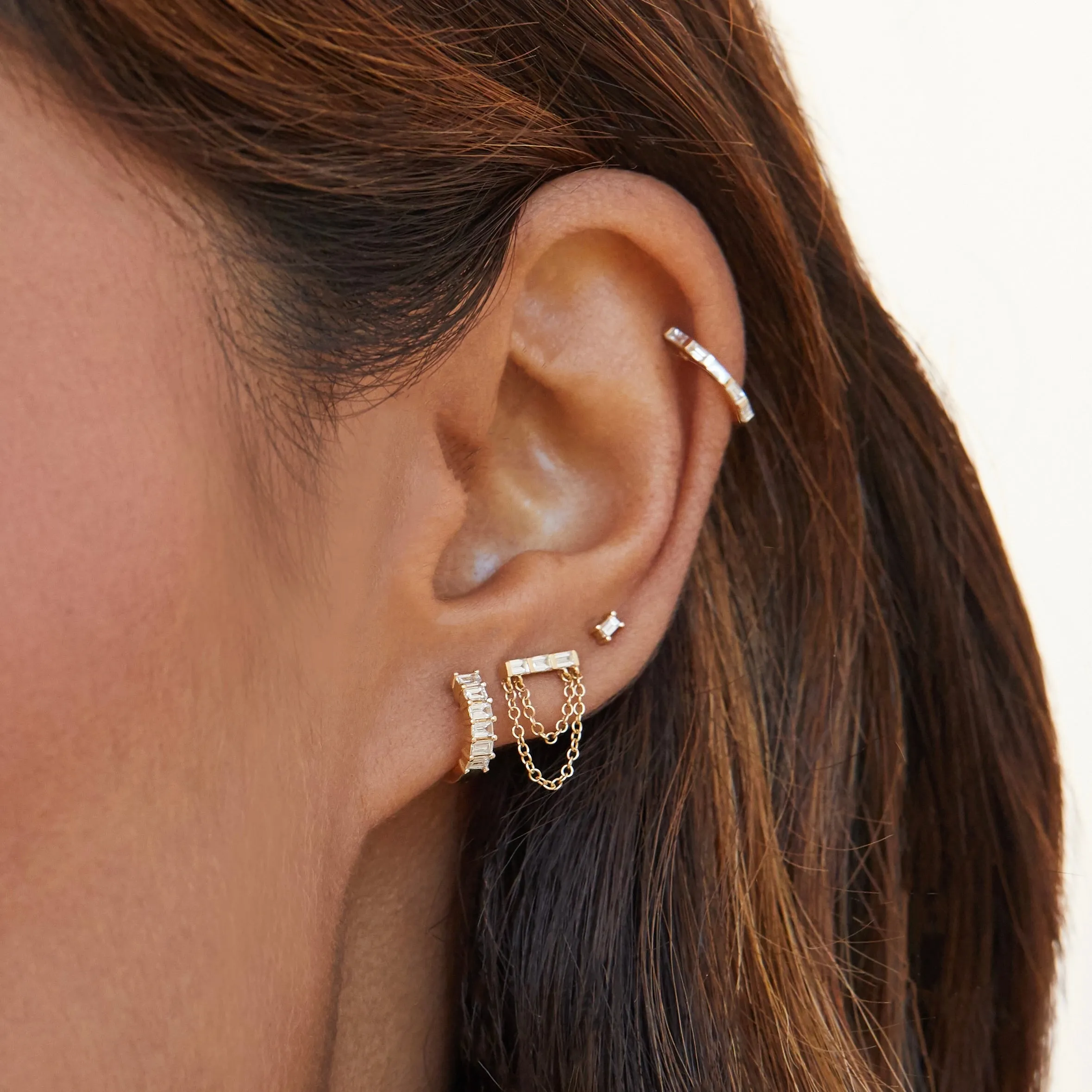 Diamond Baguette Bar Chain Stud Earring sold by EF Collection product image thumbnail 2