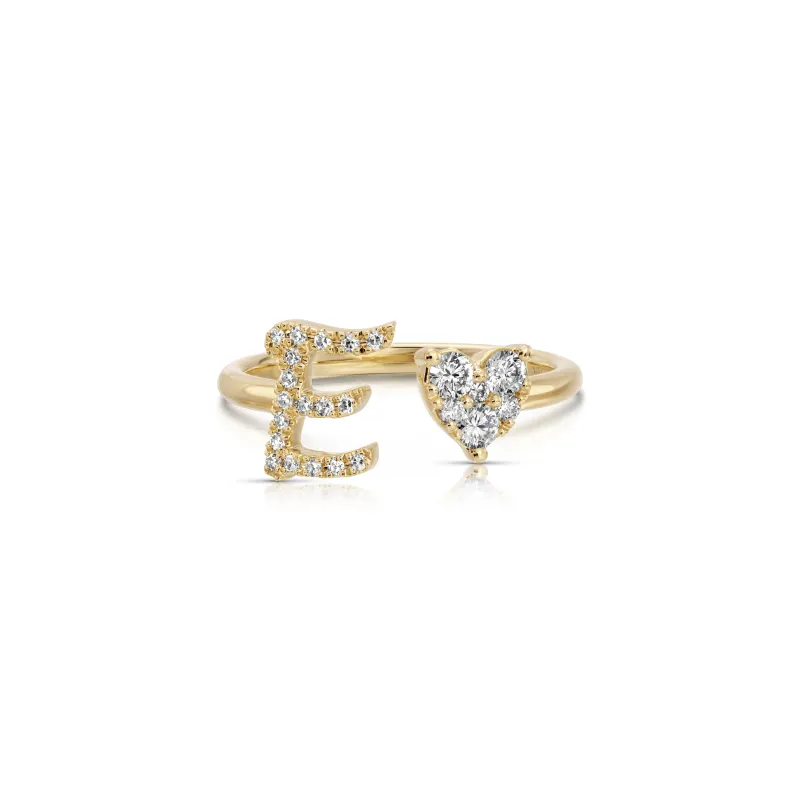 Full Cut Diamond Heart Initial Ring made by EF Collection