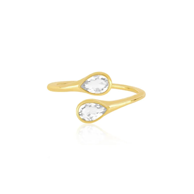 White Quartz Double Pear Ring made by EF Collection