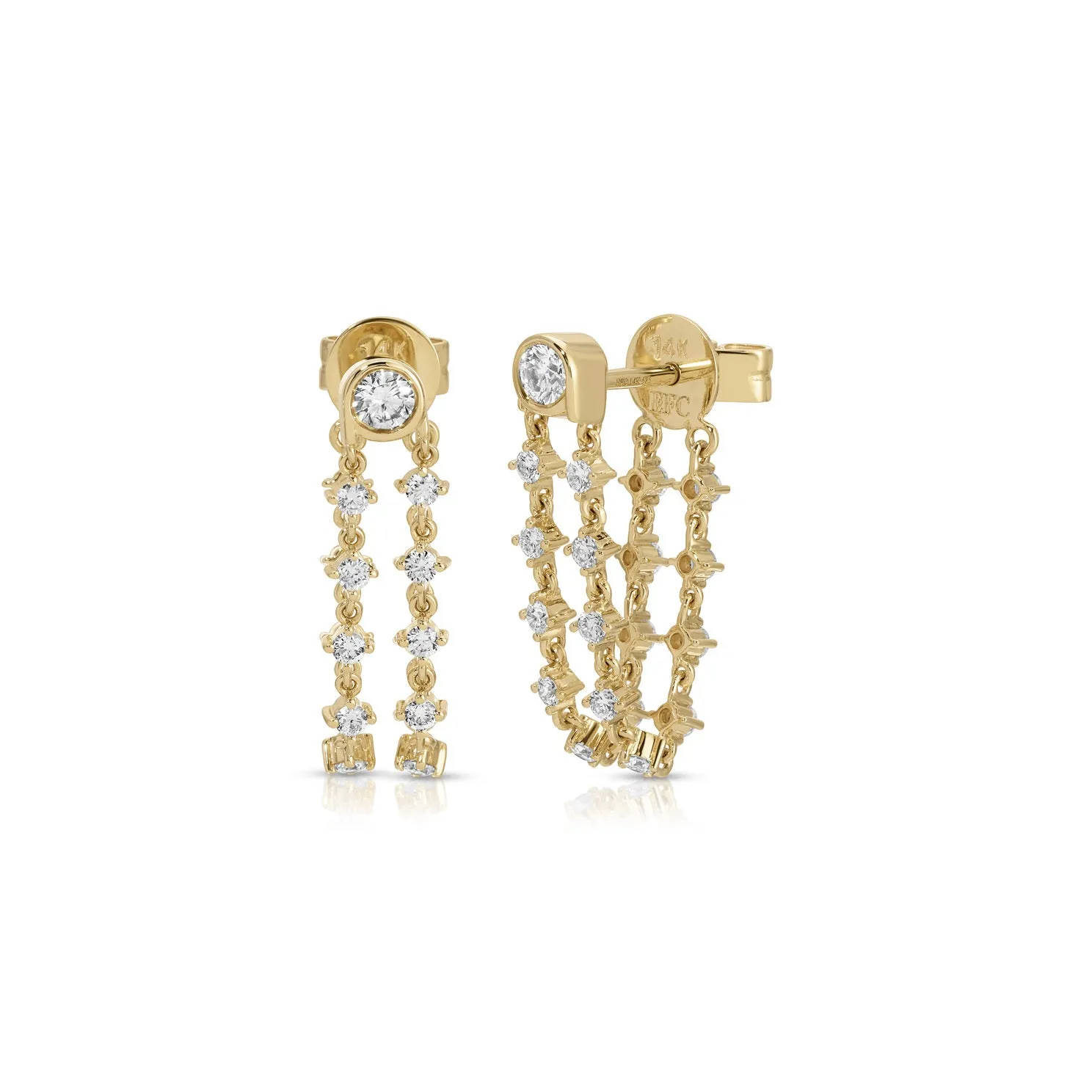 Diamond Bezel Double Chain Stud Earring sold by EF Collection