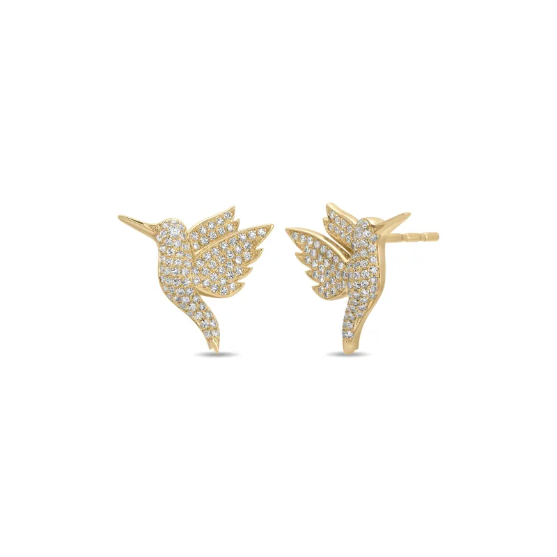 Pave Diamond Hummingbird Stud Earrings made by EF Collection