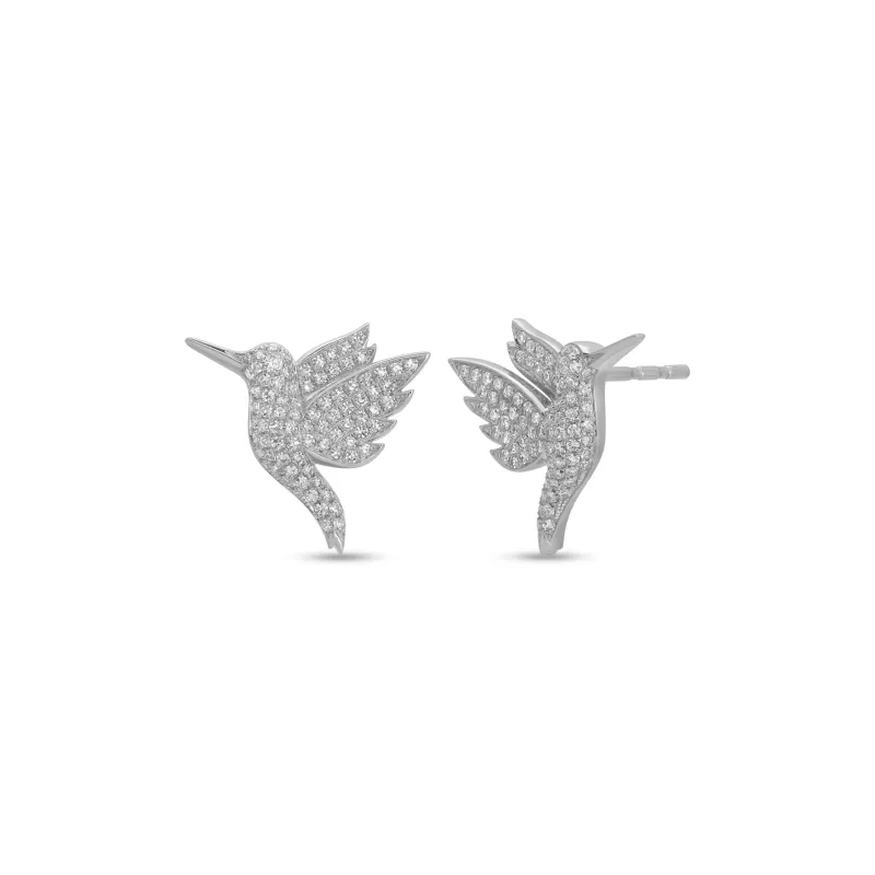 Pave Diamond Hummingbird Stud Earrings made by EF Collection