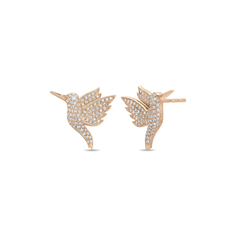 Pave Diamond Hummingbird Stud Earrings made by EF Collection