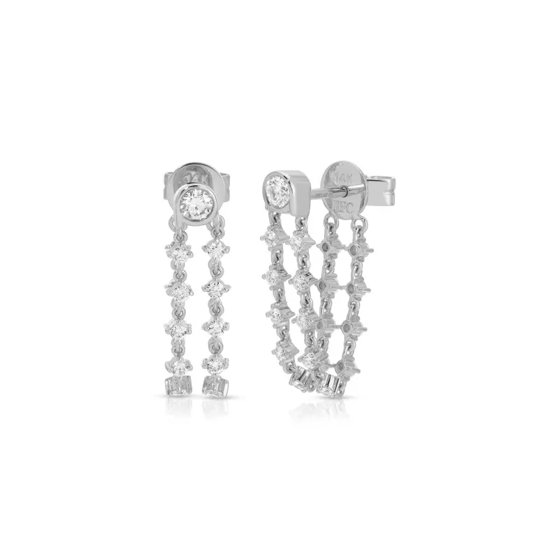 Diamond Bezel Double Chain Stud Earring sold by EF Collection