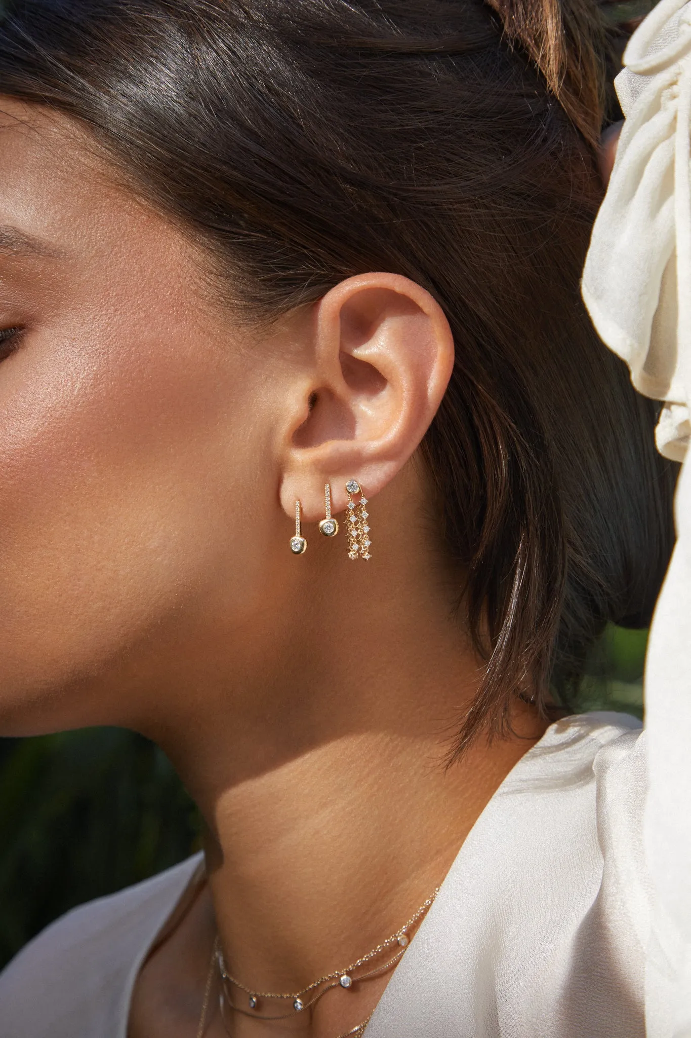 Diamond Bezel Double Chain Stud Earring sold by EF Collection product image thumbnail 2