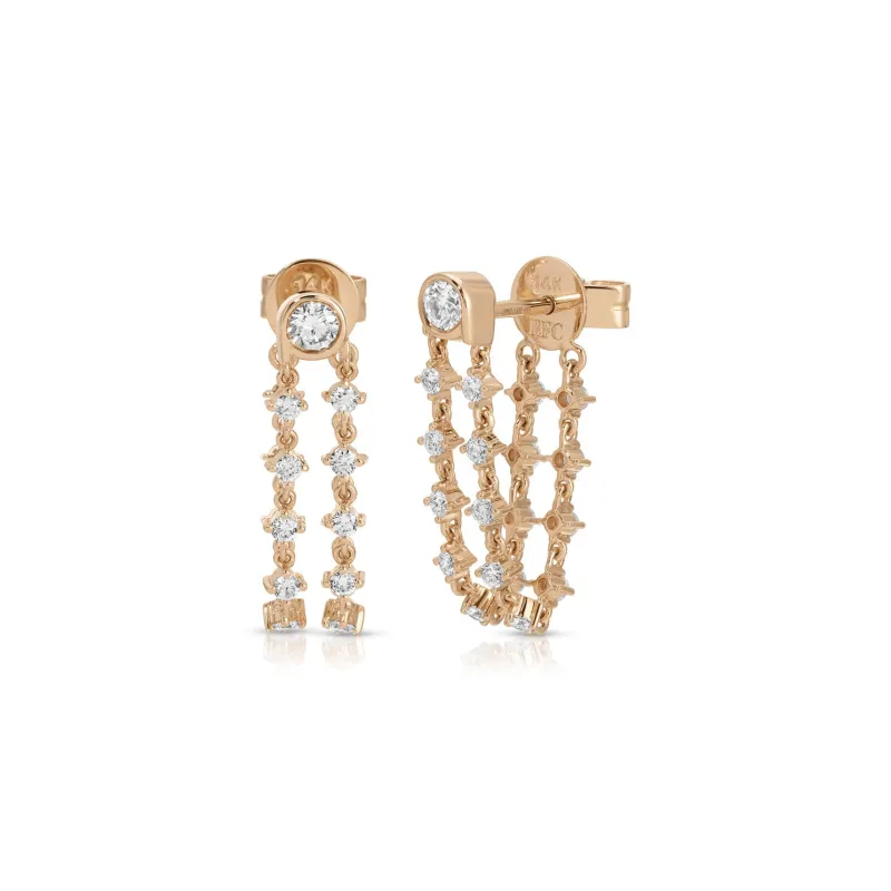Diamond Bezel Double Chain Stud Earring sold by EF Collection
