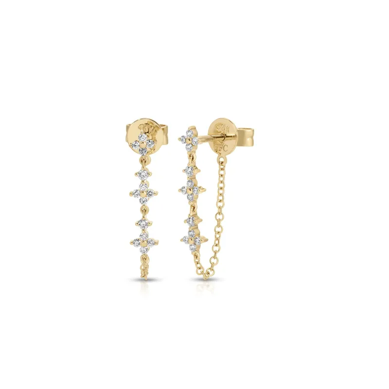 Diamond Fleur Chain Stud Earring made by EF Collection