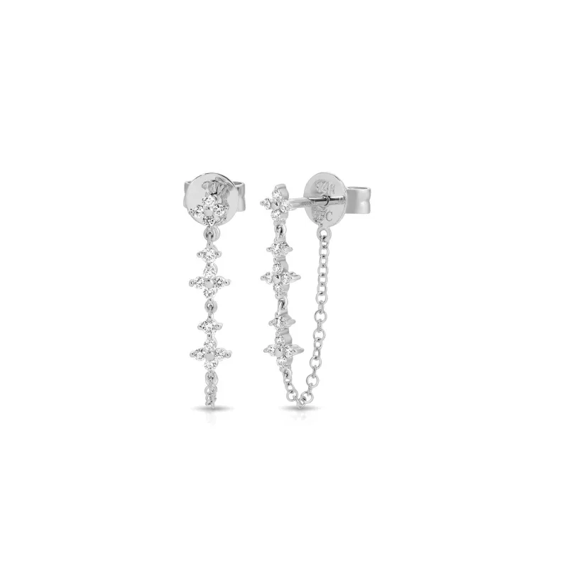 Diamond Fleur Chain Stud Earring made by EF Collection