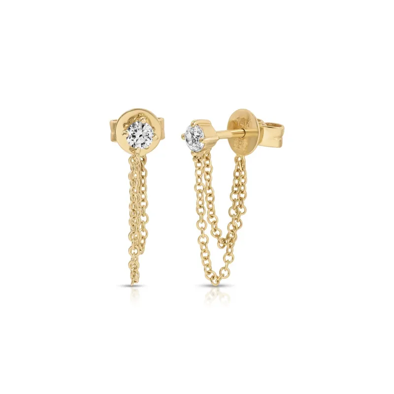 Solitaire Diamond Chain Stud Earrings made by EF Collection