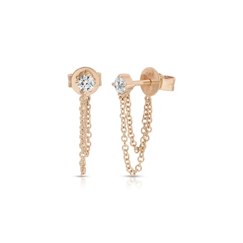 Solitaire Diamond Chain Stud Earrings made by EF Collection