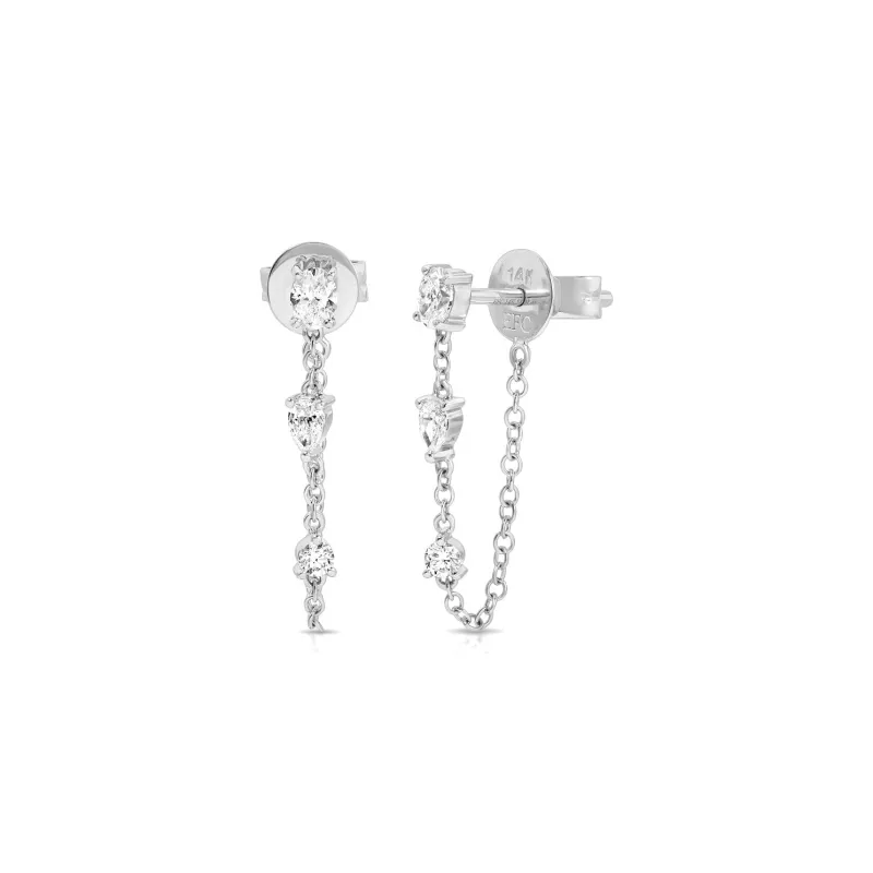 Mixed Shape Diamond Chain Stud Earrings made by EF Collection