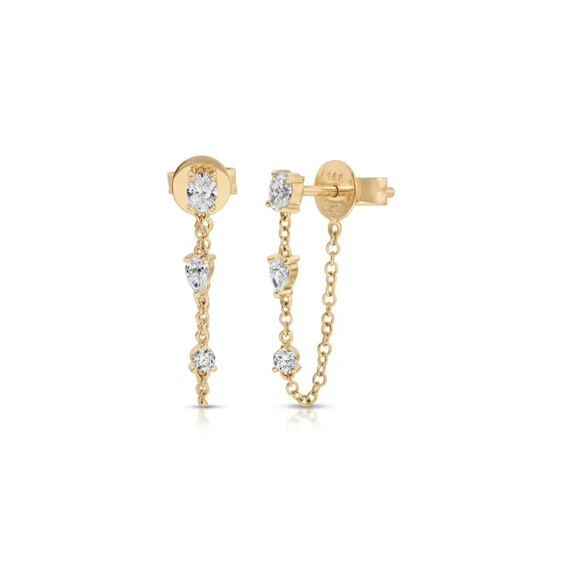 Mixed Shape Diamond Chain Stud Earrings made by EF Collection