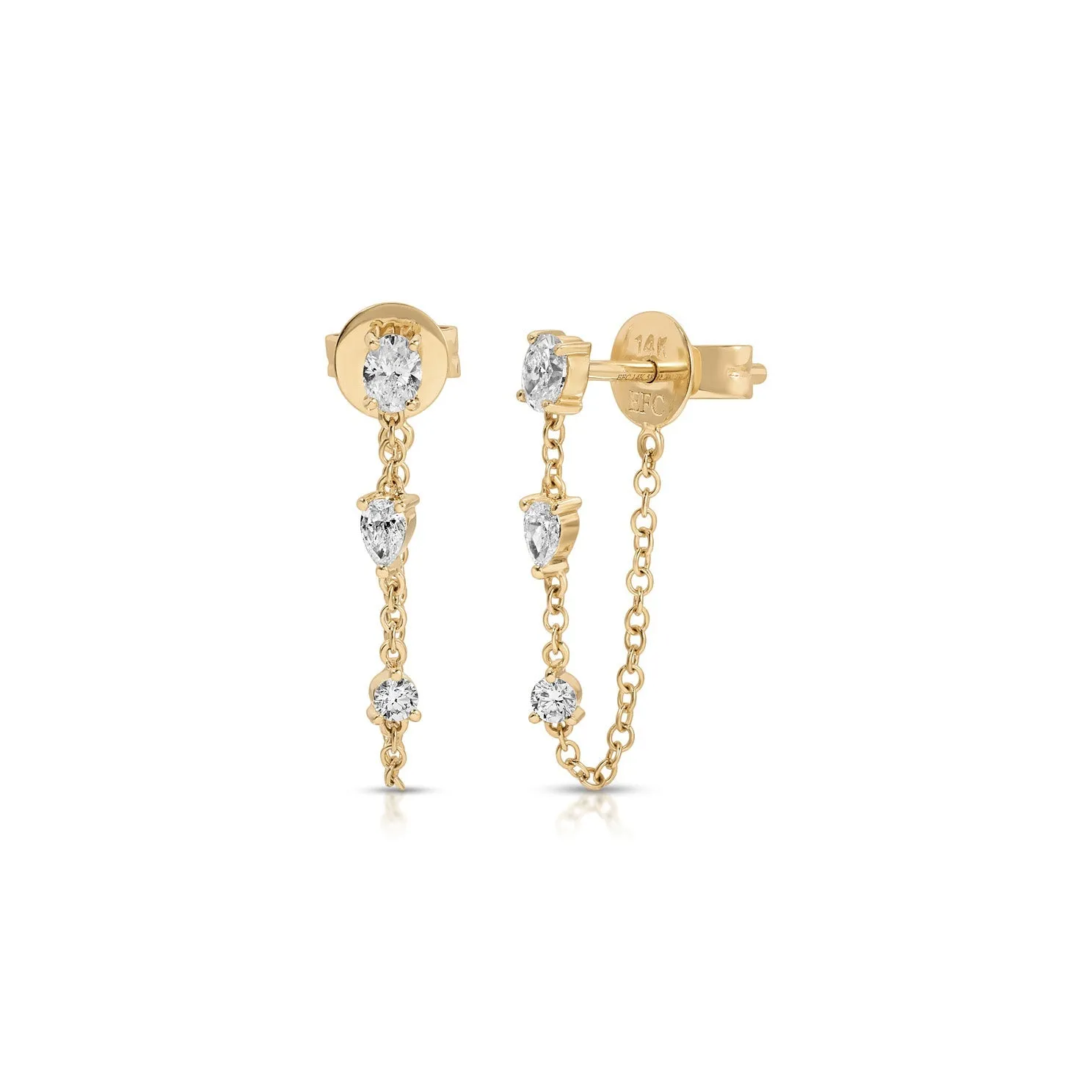 Mixed Shape Diamond Chain Stud Earrings sold by EF Collection