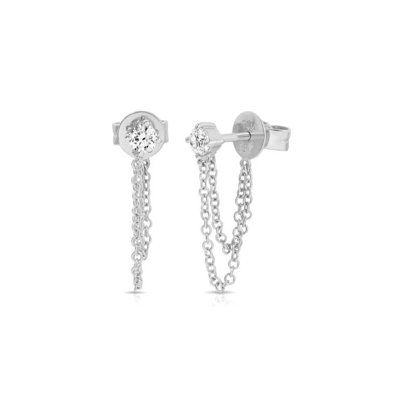 Solitaire Diamond Chain Stud Earrings made by EF Collection