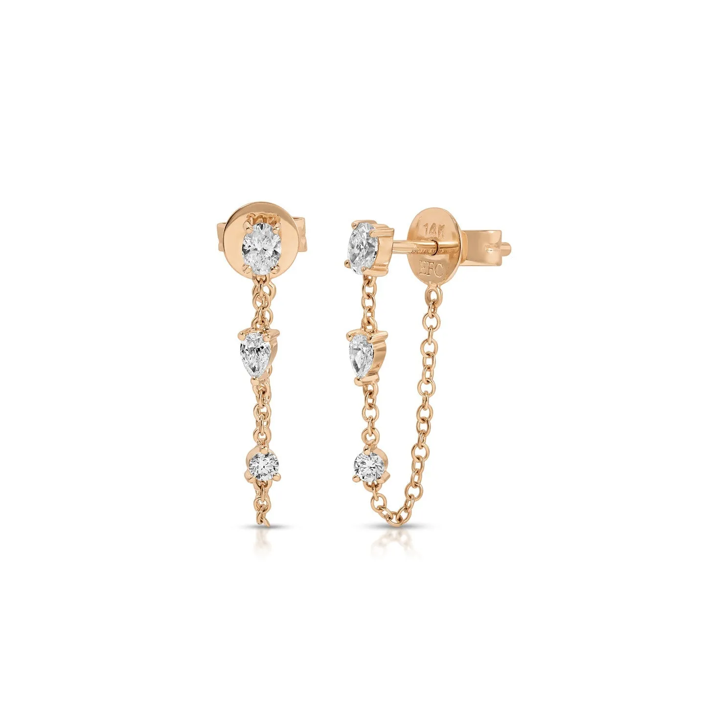 Mixed Shape Diamond Chain Stud Earrings sold by EF Collection
