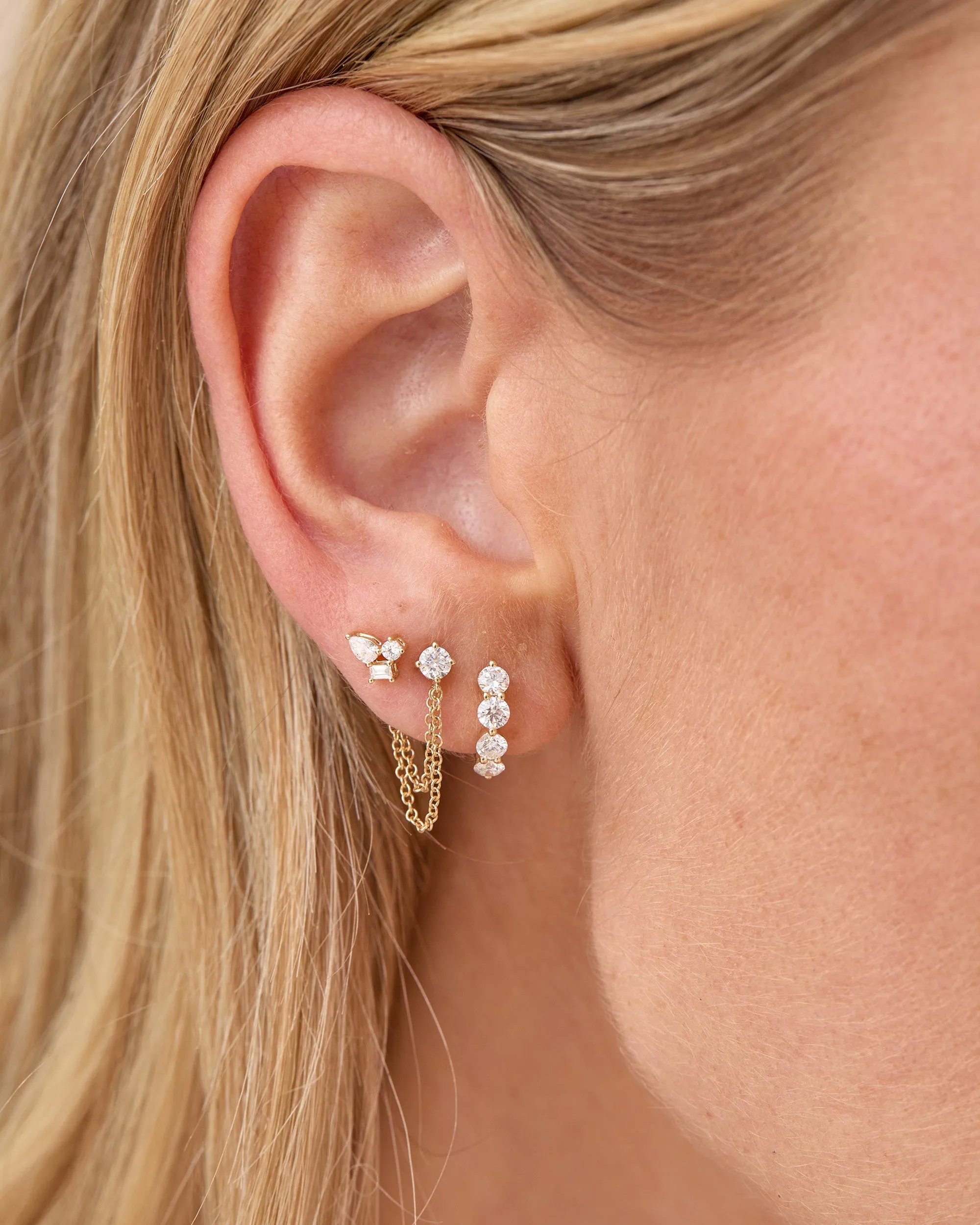 Mini Triple Diamond Cluster Stud Earrings sold by EF Collection product image thumbnail 2