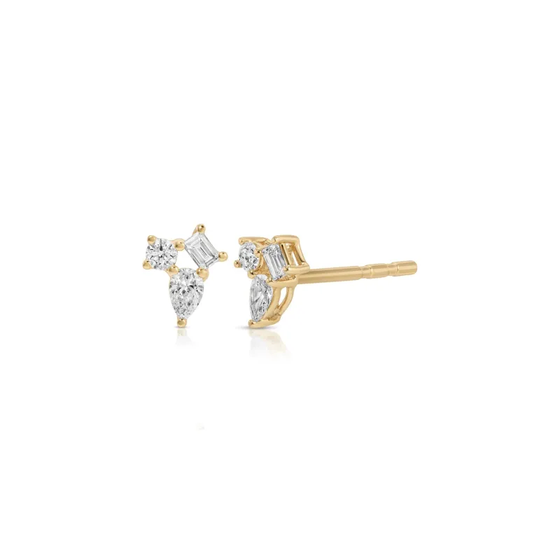 Mini Triple Diamond Cluster Stud Earrings made by EF Collection