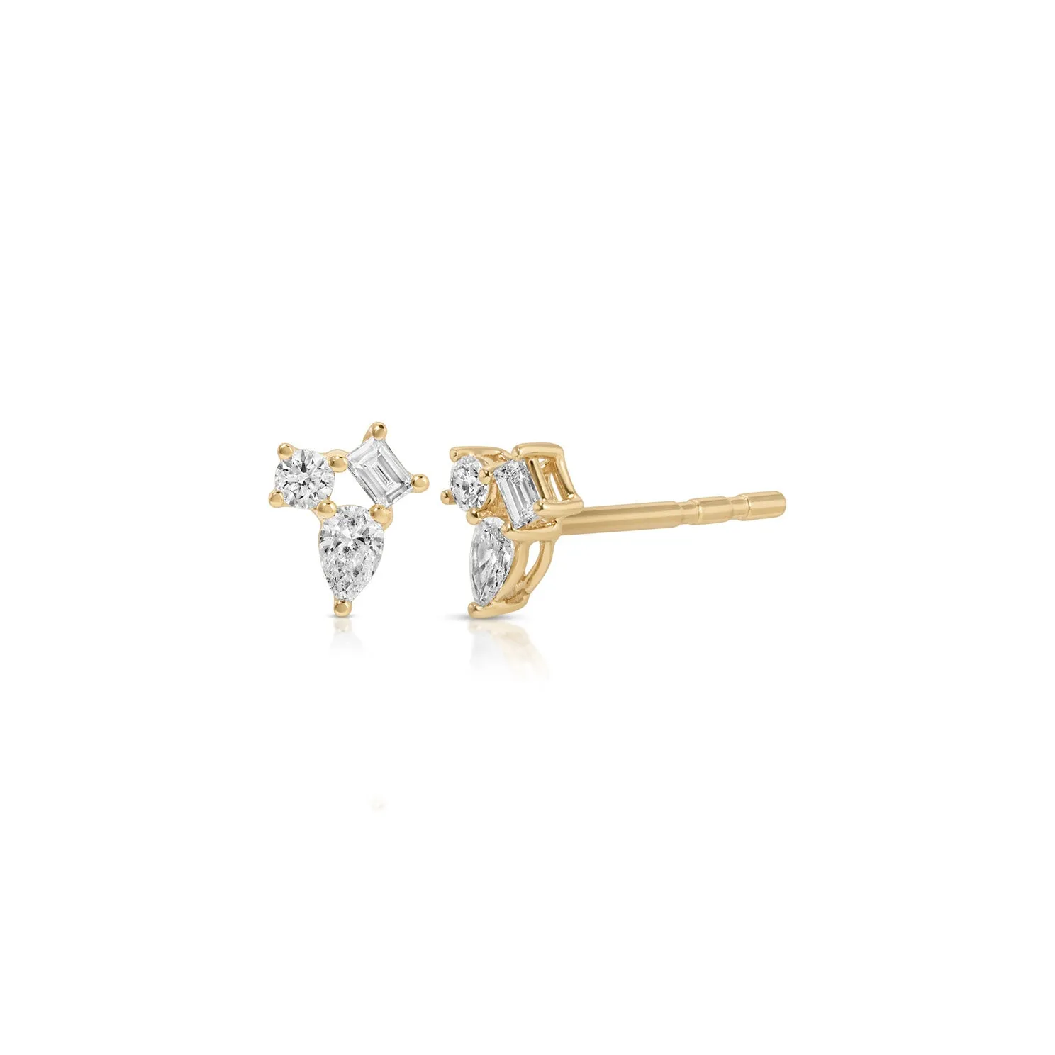 Mini Triple Diamond Cluster Stud Earrings sold by EF Collection