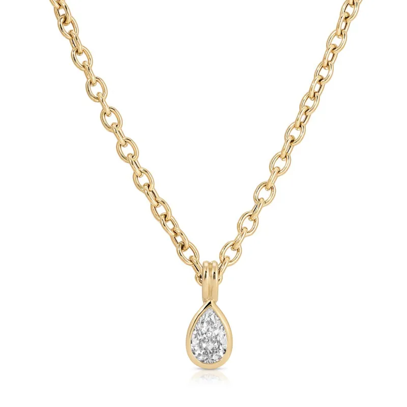 Bezel Set Pear Diamond Mini Sienna Chain Necklace made by EF Collection