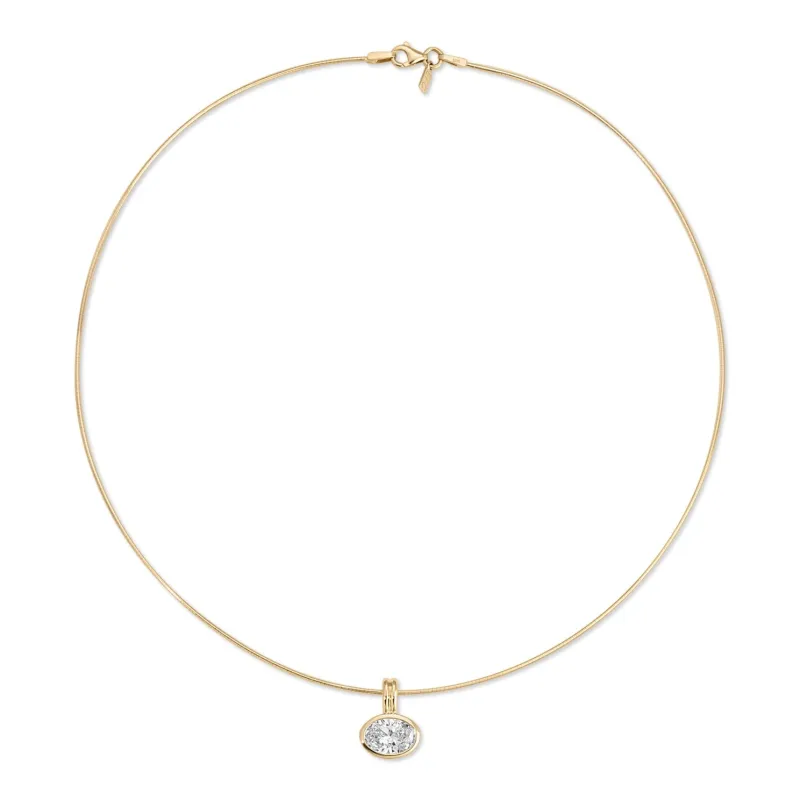 Bezel Set Oval Diamond Omega Necklace made by EF Collection