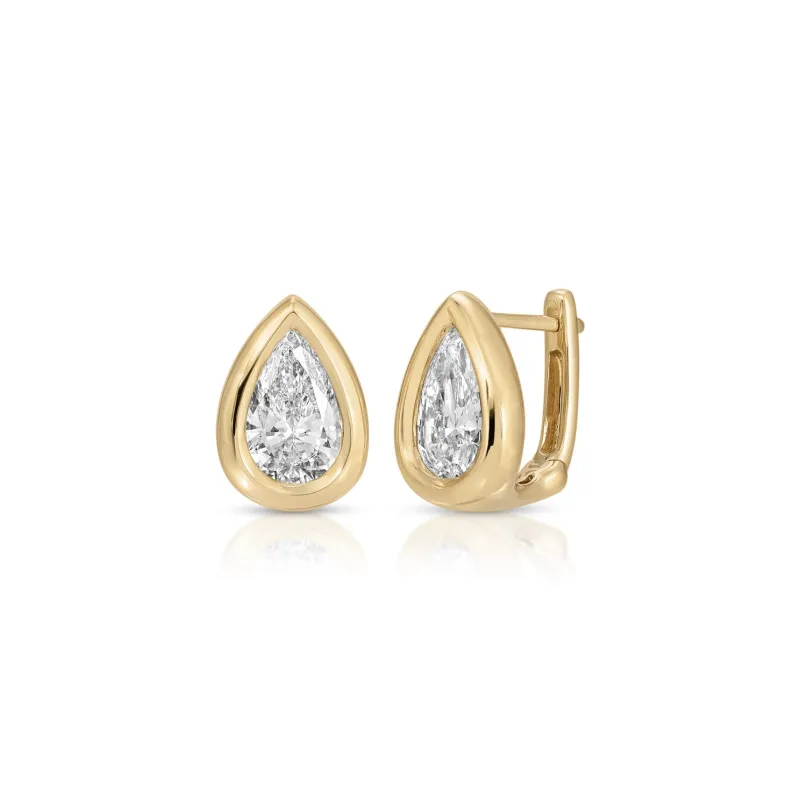 Bezel Set Pear Diamond Huggie Earrings made by EF Collection