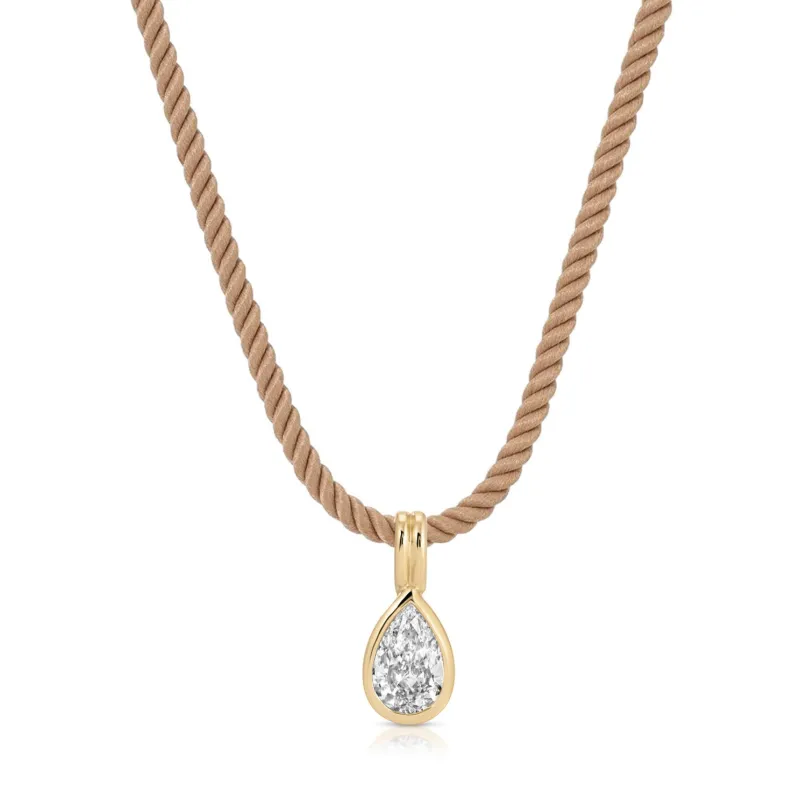 Bezel Set Pear Diamond Twisted Cord Necklace In Sandstone made by EF Collection