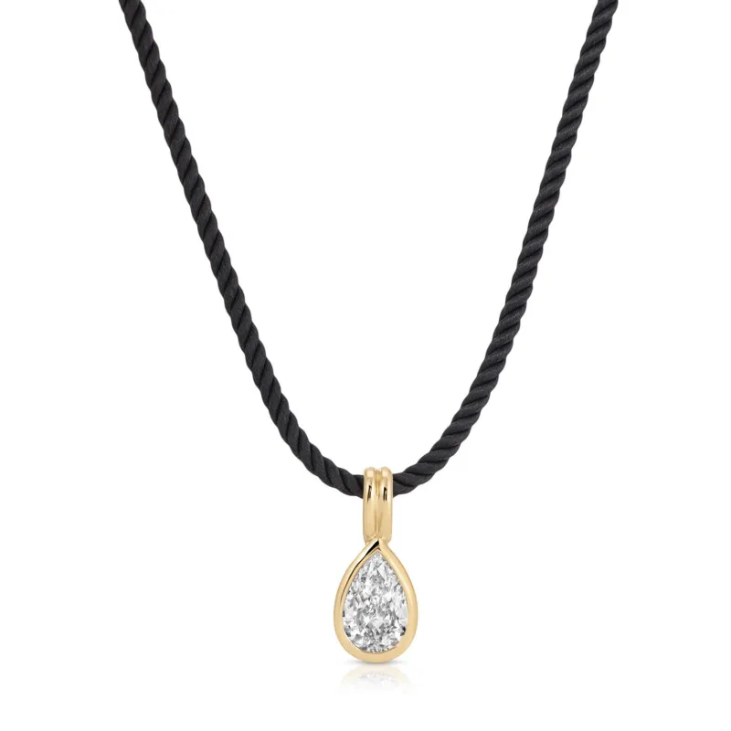 Bezel Set Pear Diamond Twisted Cord Necklace In Midnight made by EF Collection