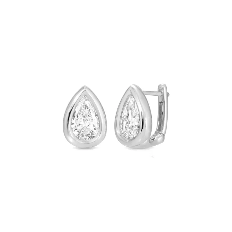 Bezel Set Pear Diamond Huggie Earrings made by EF Collection