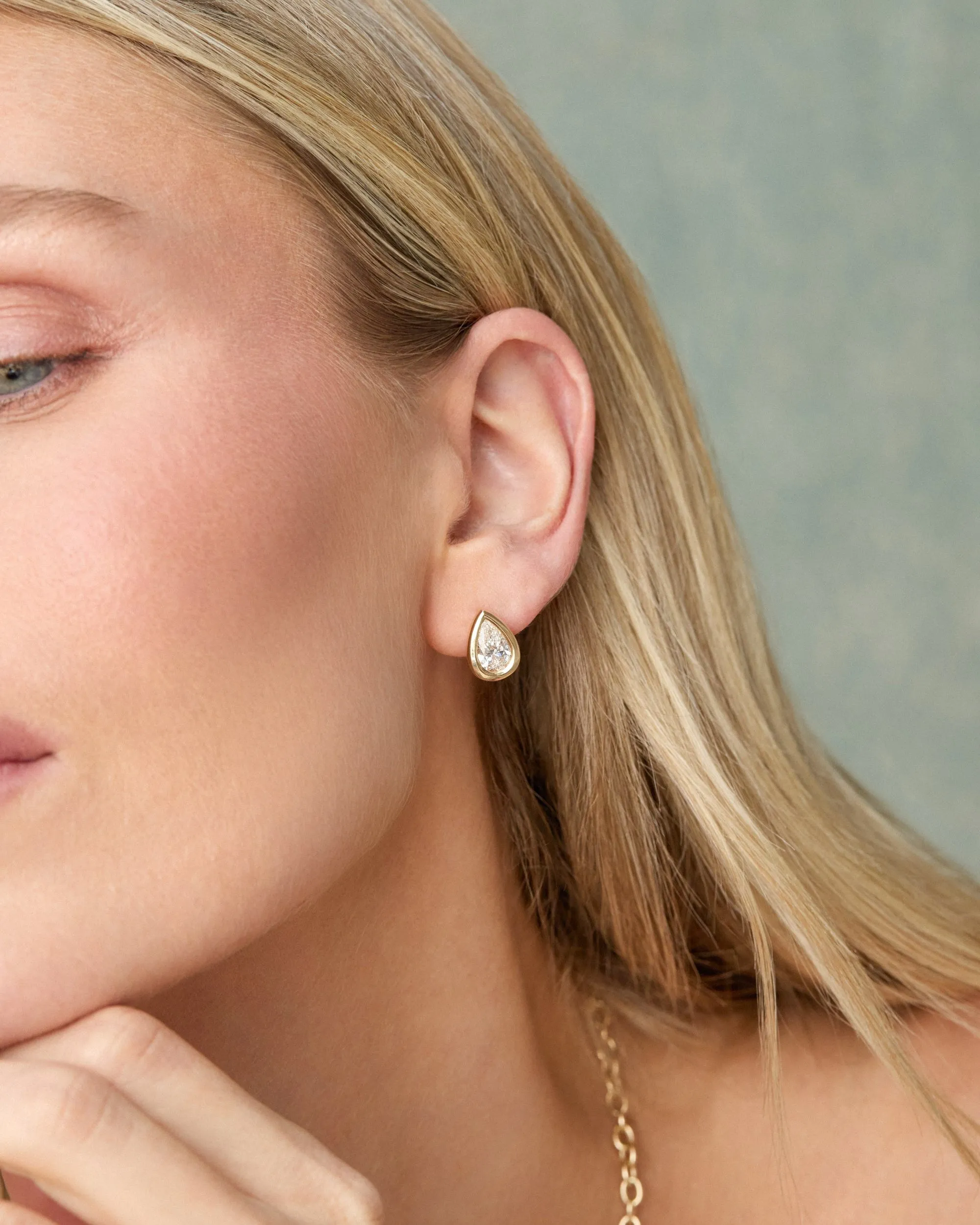 Bezel Set Pear Diamond Huggie Earrings sold by EF Collection product image thumbnail 2