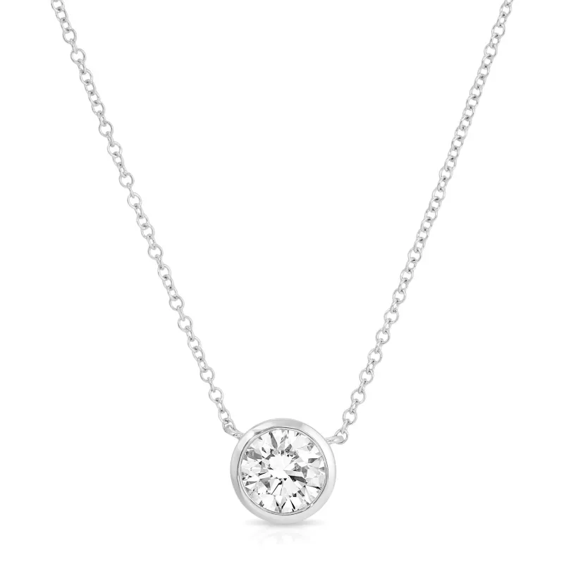 Floating Bezel Set Round Diamond Necklace made by EF Collection