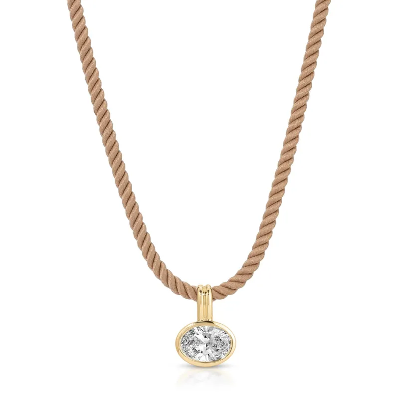Bezel Set Oval Diamond Twisted Cord Necklace In Sandstone made by EF Collection