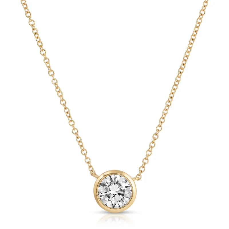 Floating Bezel Set Round Diamond Necklace made by EF Collection