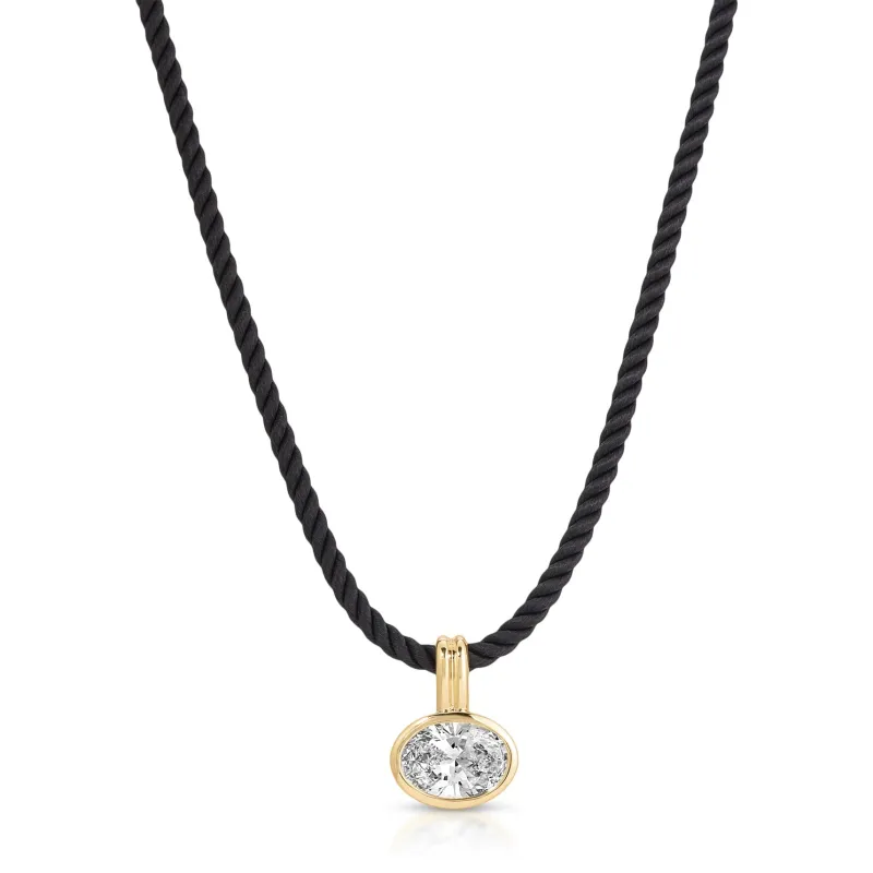 Bezel Set Oval Diamond Twisted Cord Necklace In Midnight made by EF Collection