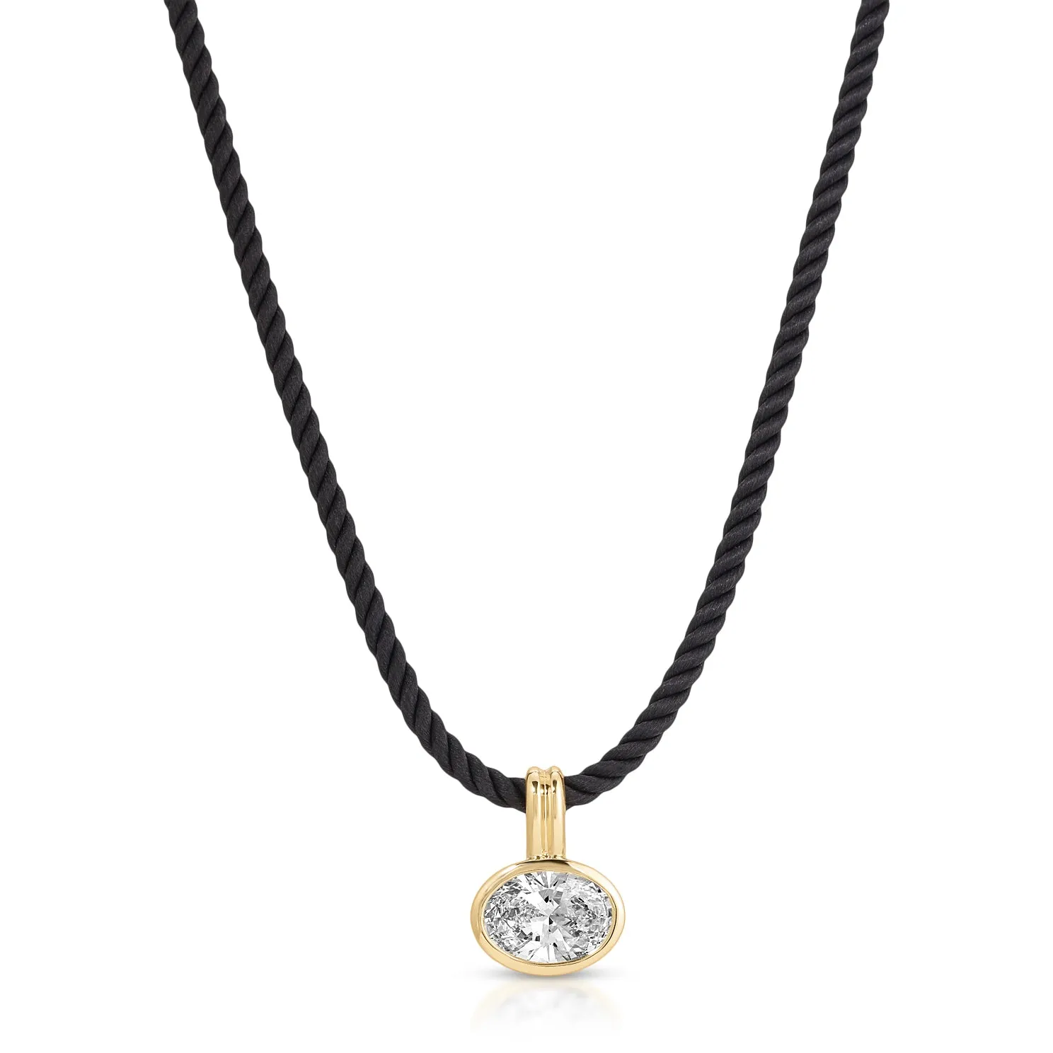 Bezel Set Oval Diamond Twisted Cord Necklace In Midnight sold by EF Collection