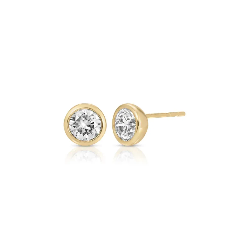 Bezel Set Round Diamond Stud Earrings made by EF Collection