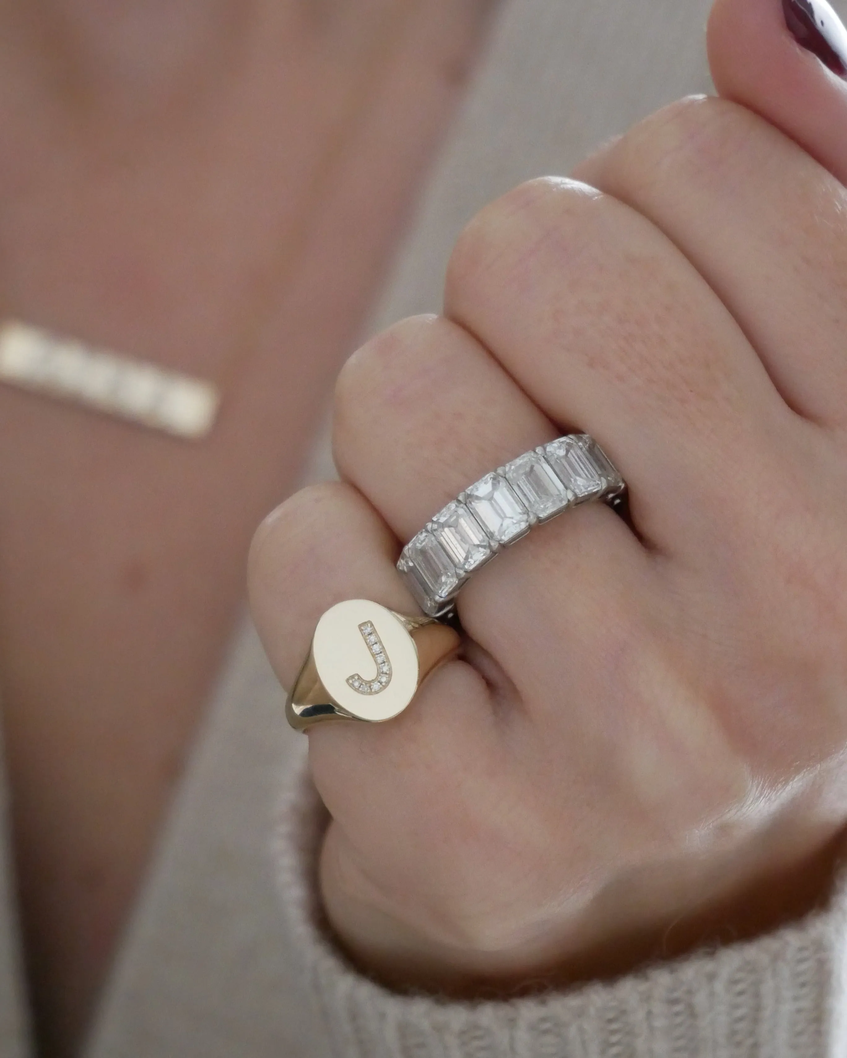Gold & Diamond Initial Signet Ring sold by EF Collection product image thumbnail 4