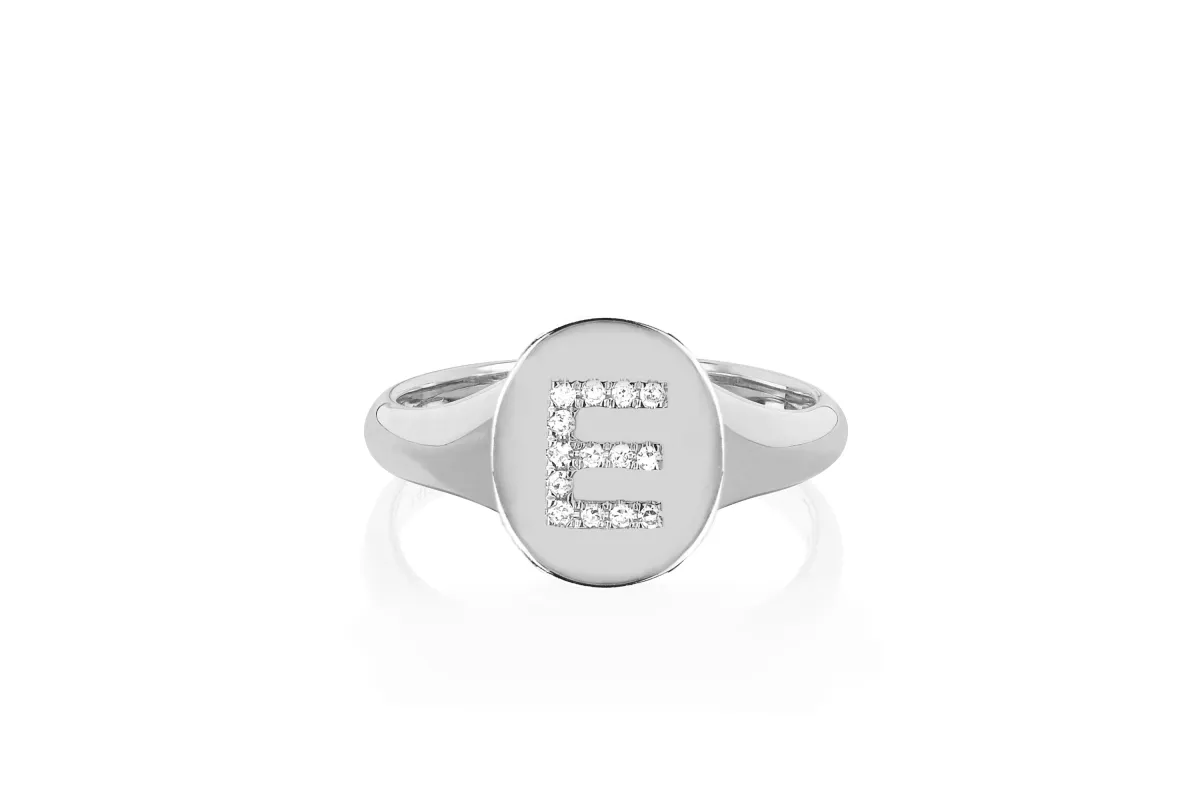Gold & Diamond Initial Signet Ring made by EF Collection