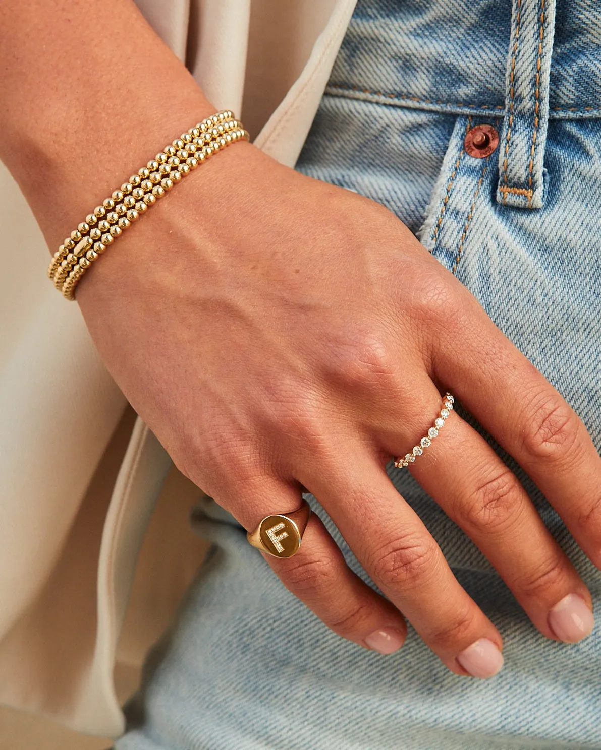 Gold & Diamond Initial Signet Ring sold by EF Collection product image thumbnail 2