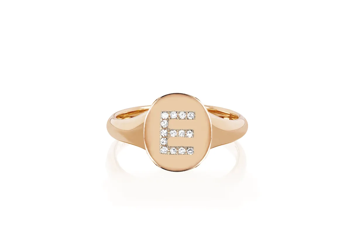 Gold & Diamond Initial Signet Ring made by EF Collection