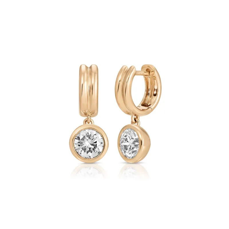 Bezel Set Round Diamond Drop Huggie Earrings made by EF Collection
